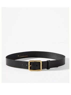 Anthropologie Classic Square Buckle Leather Belt Black Gold size L